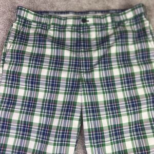 Izod Golf Shorts Men's 36 Blue Plaid Casual Chino Flat Front